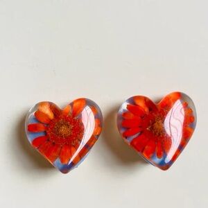 Heart-Shaped Floral Resin Earrings